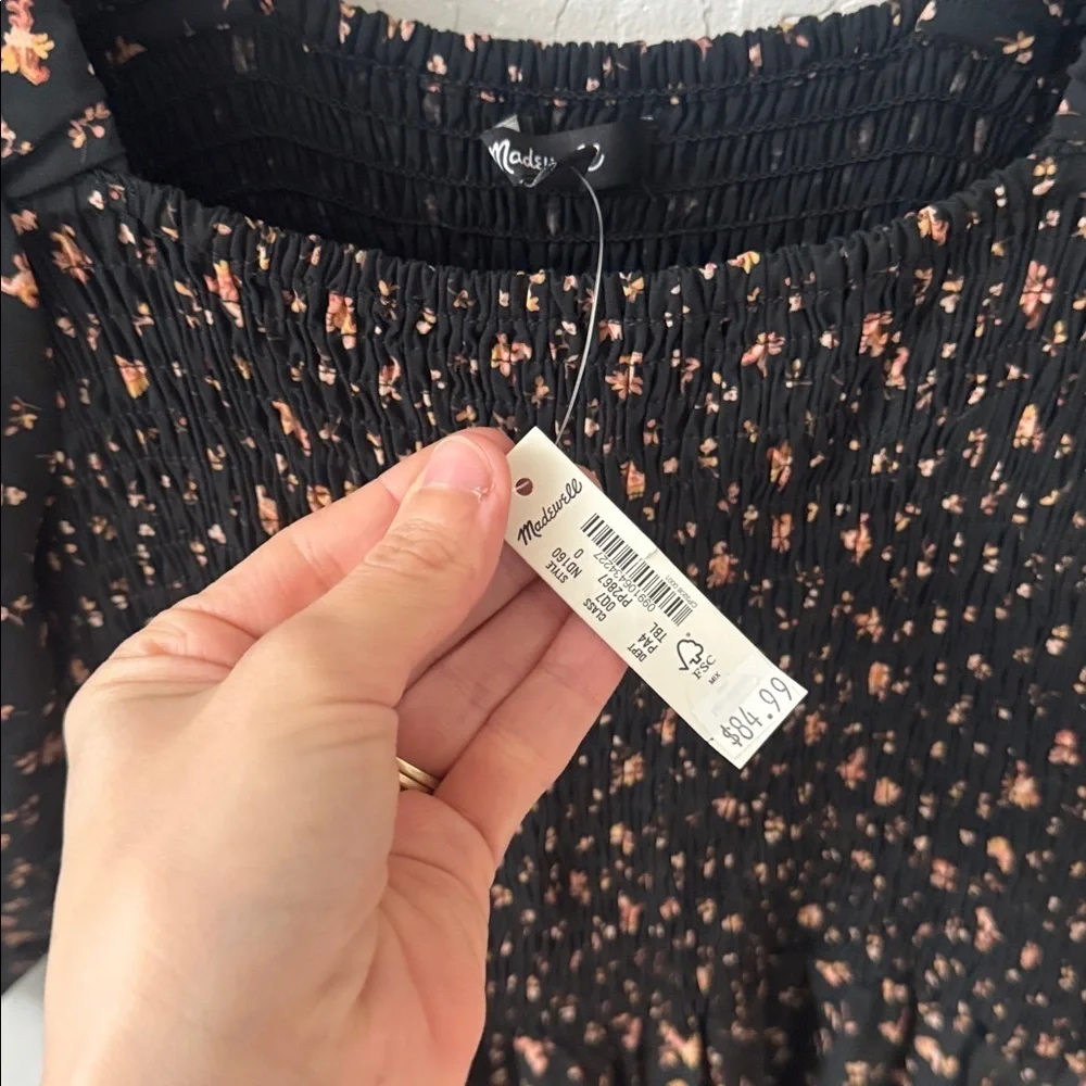 Madewell Lucie Elbow Sleeve Smocked Wide Leg Jumpsuit Stem Scatter 0 nwt